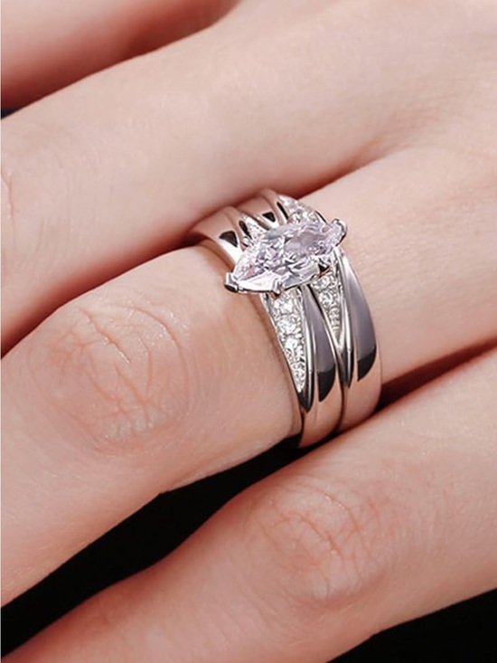 Julia Jewelry - Sterling Silver Pear-Cut Cubic Zirconia Wedding Ring Set